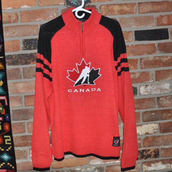 New with Tags Team Canada World Cup Hockey Red Knit Sogo Sports Sweater L - Picture 5 of 6